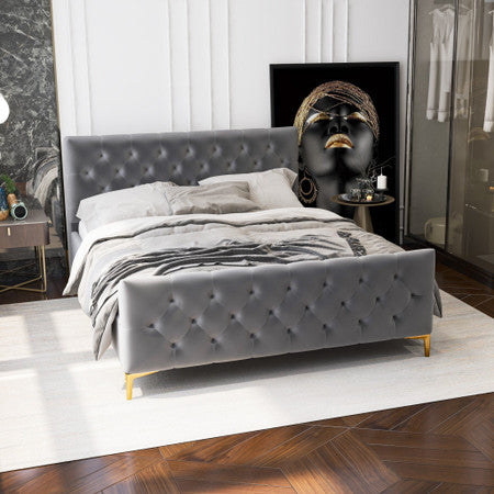 Bailey Dark Grey Velvet Queen Bed - 66.1"