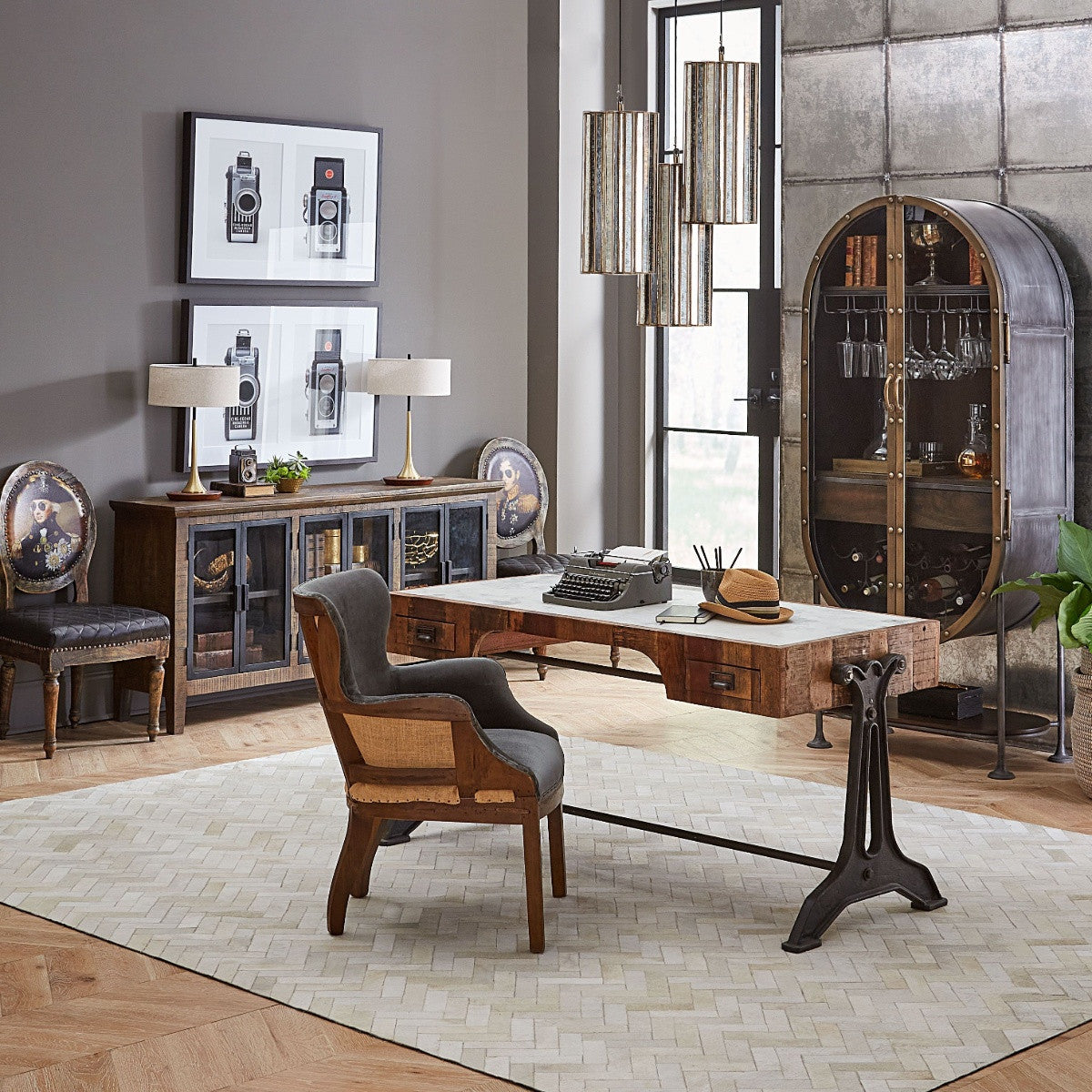 Churchill Deconstructed Grey Velvet Wing Club Chair