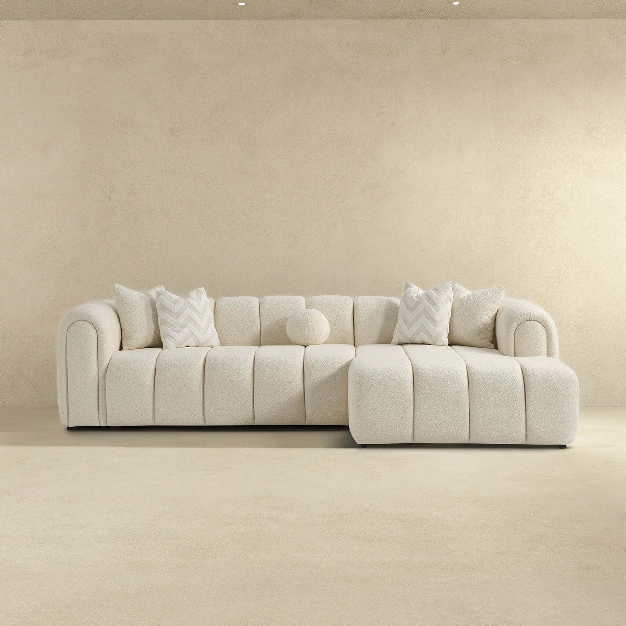 Beatrice Modern Tufted Ivory Boucle Right Sectional Sofa