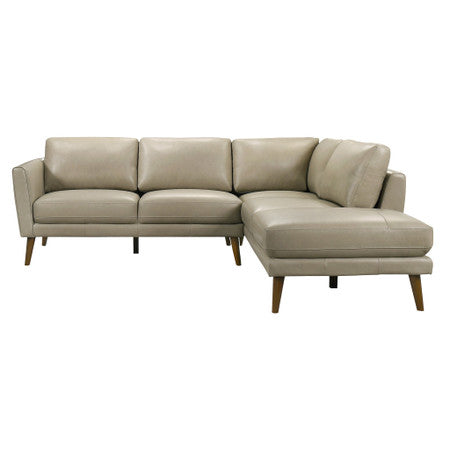 Benson Beige Leather Sectional Sofa Right Facing Chaise - 65"