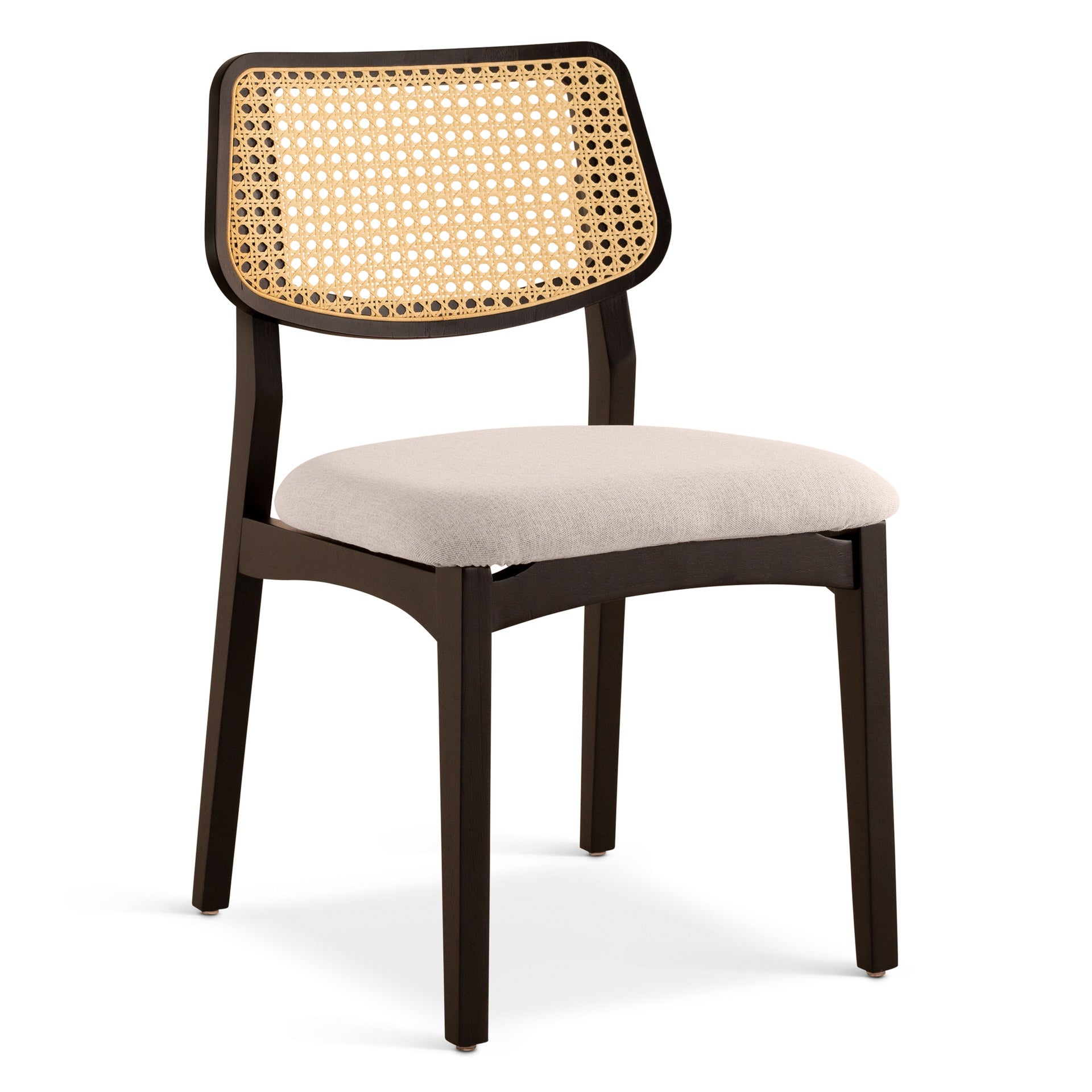 Modern Brazilian - Beth - Cane Side Chair - Medley Ivory Seat - Ebano Frame - Natural Cane Webbing by Urbia