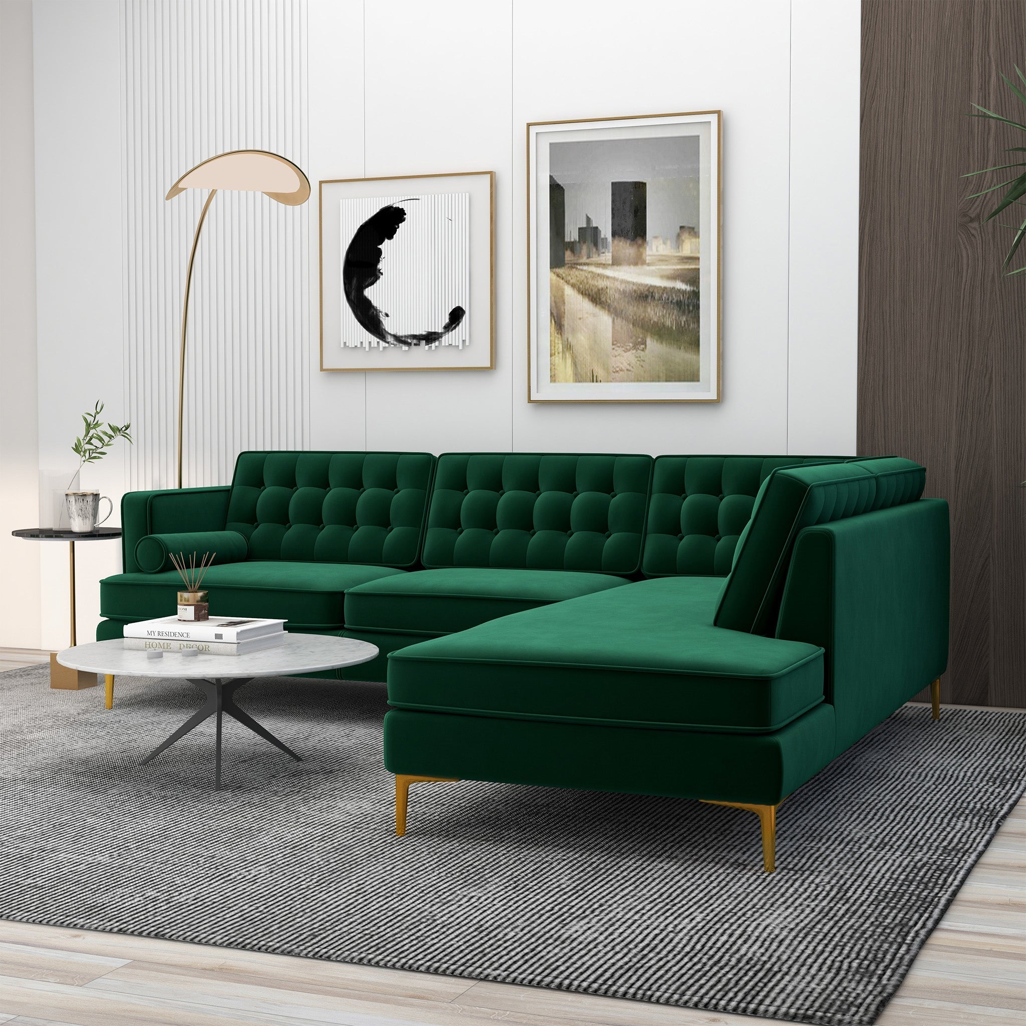 Brooke Green Sectional Sofa Right Facing Chaise