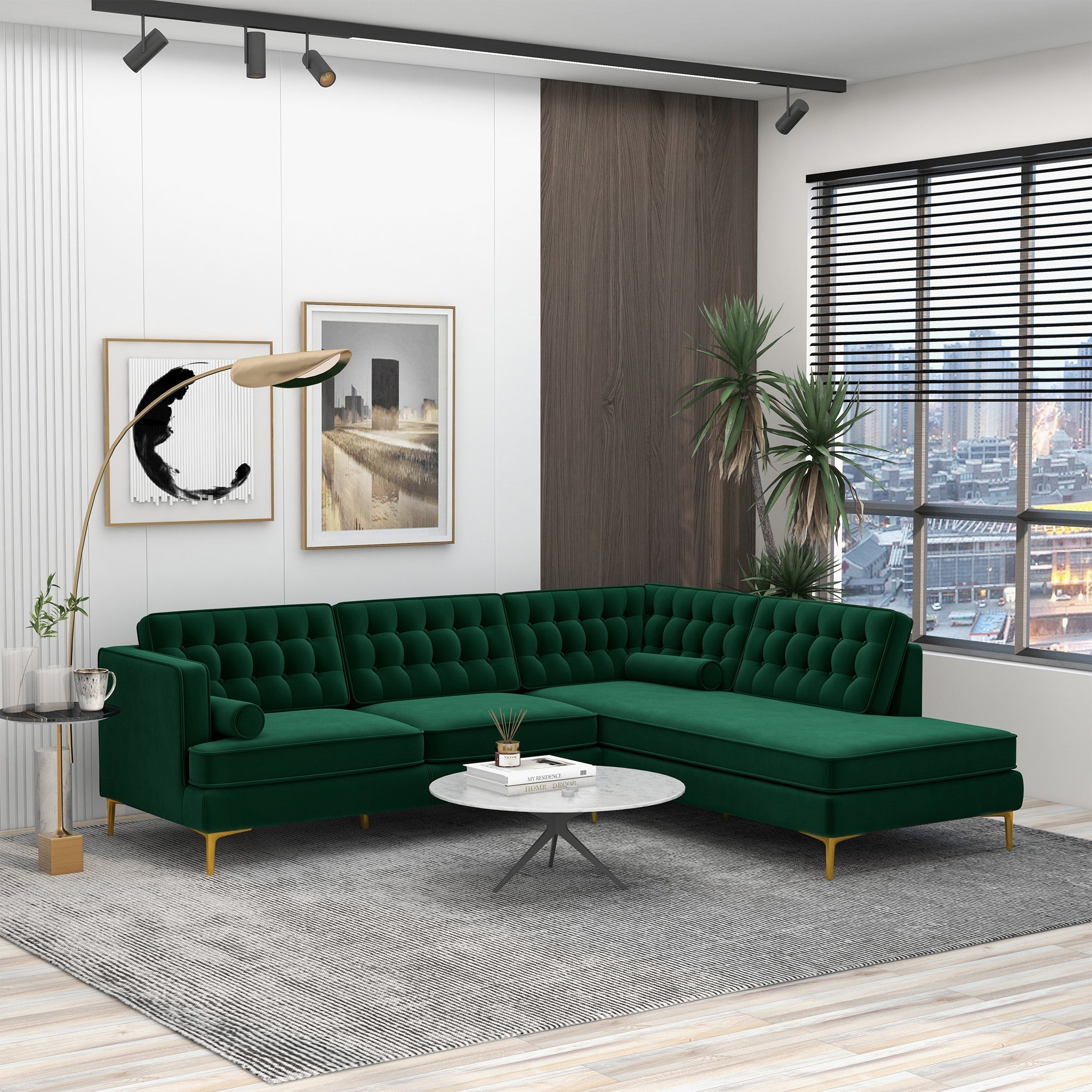 Brooke Green Sectional Sofa Right Facing Chaise