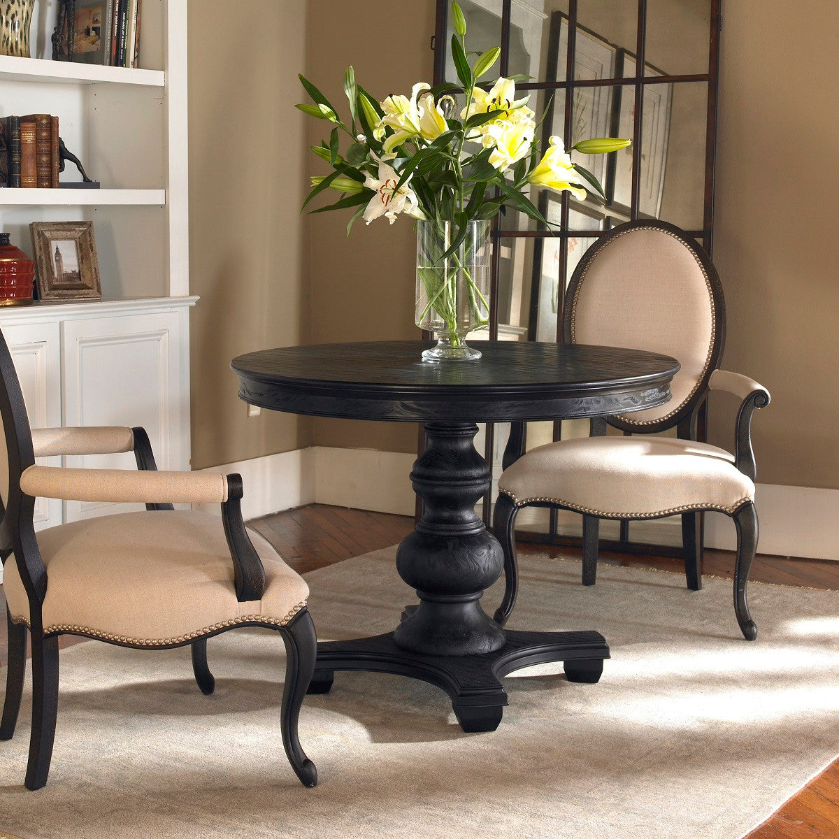 Brynmore Solid wodd black round pedestal table sale
