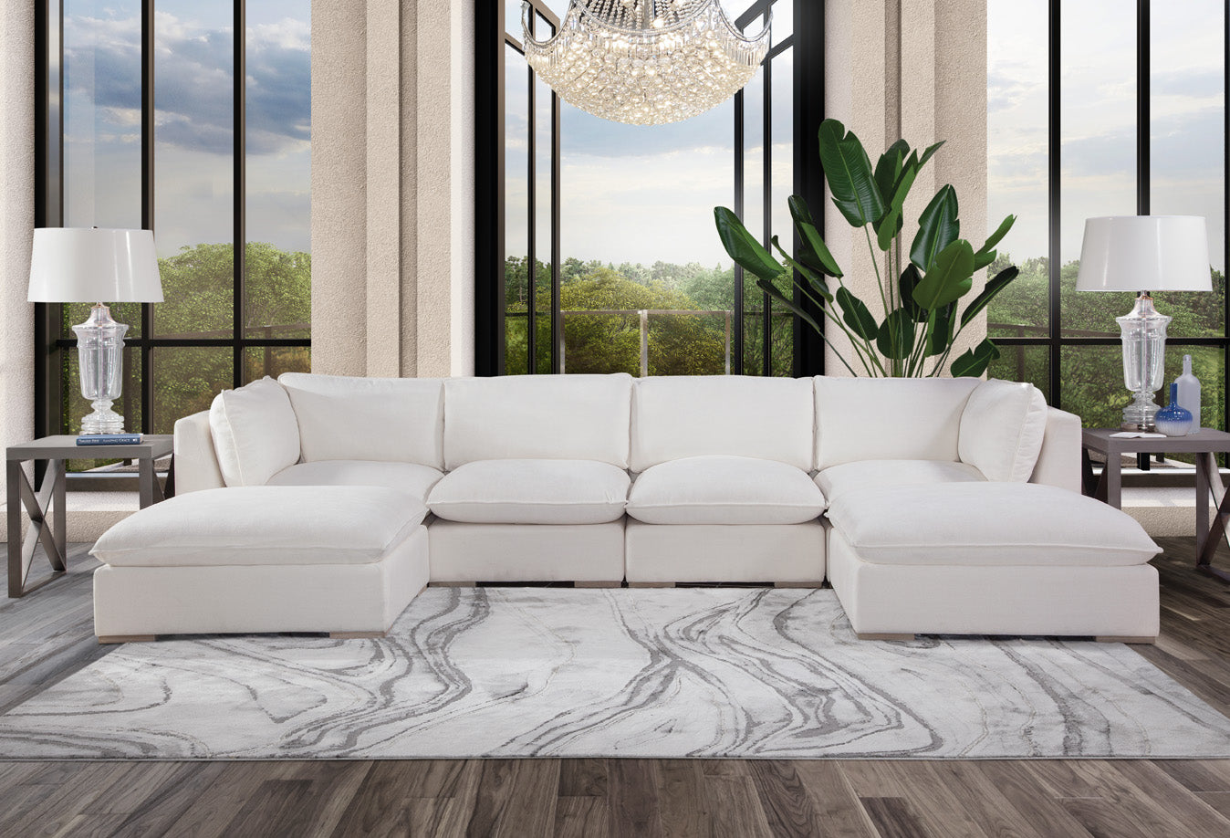 Burbank Sectional Square Version in Chloe Ice (Performance Fabric) 5pc As Shown