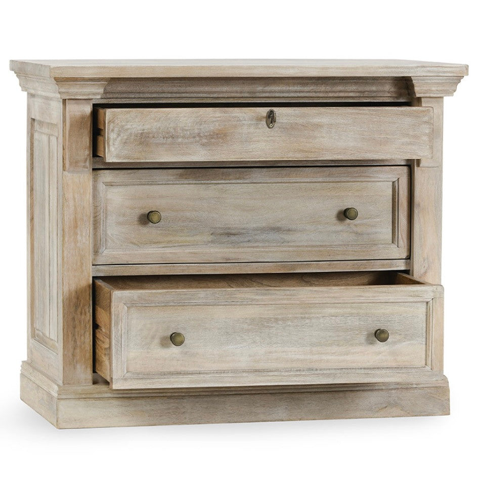 Adelaide 3-Drawer Mango Wood Nightstand Natural White Wash