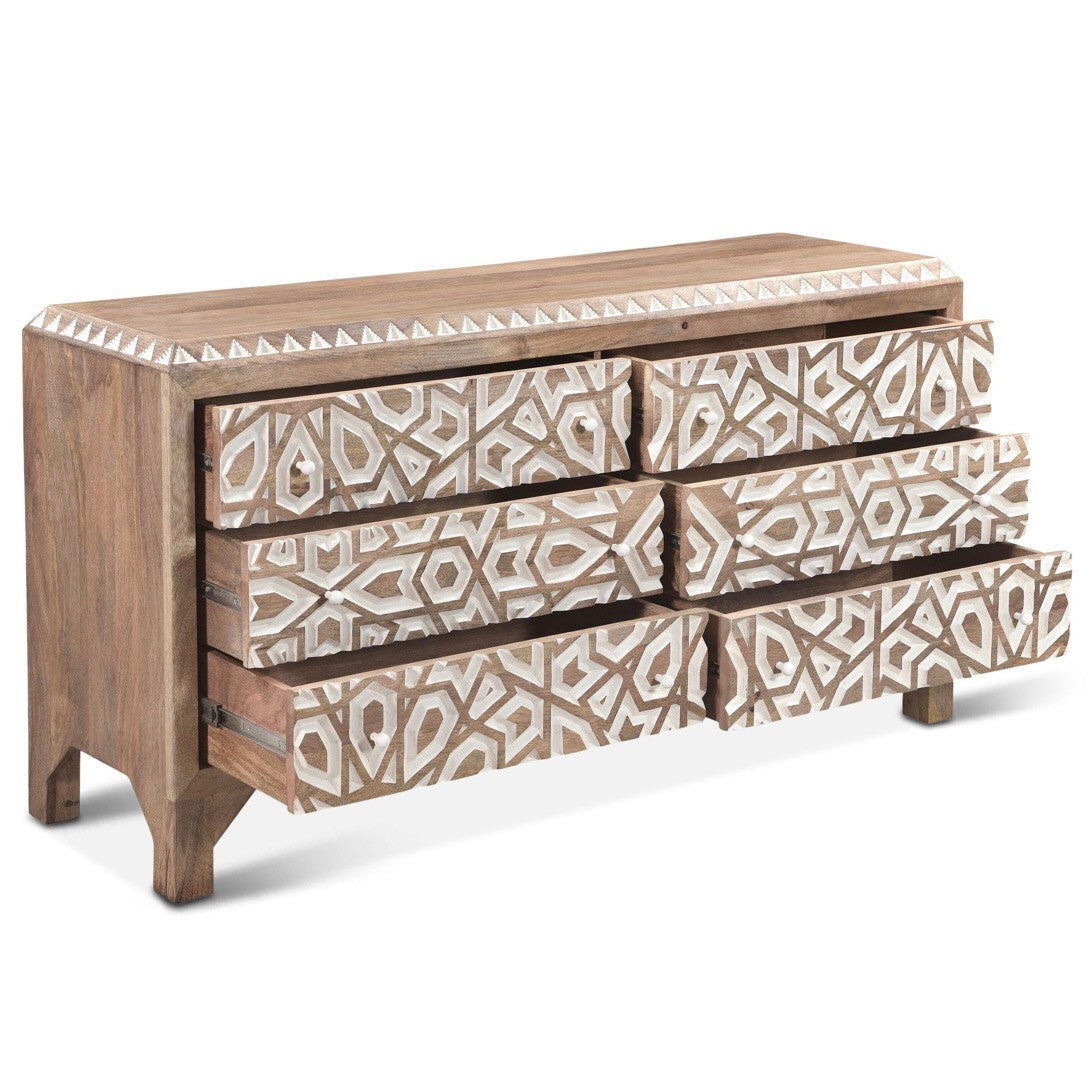 Marrakesh Solid Wood Hand-carved 6-Drawer Dresser