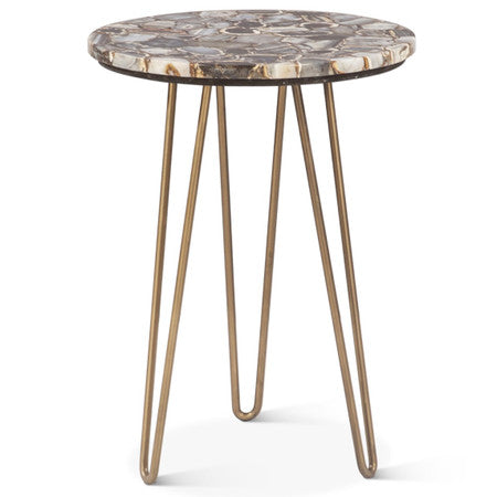 Calico 17" Side Table in Stone Agate with Iron Base