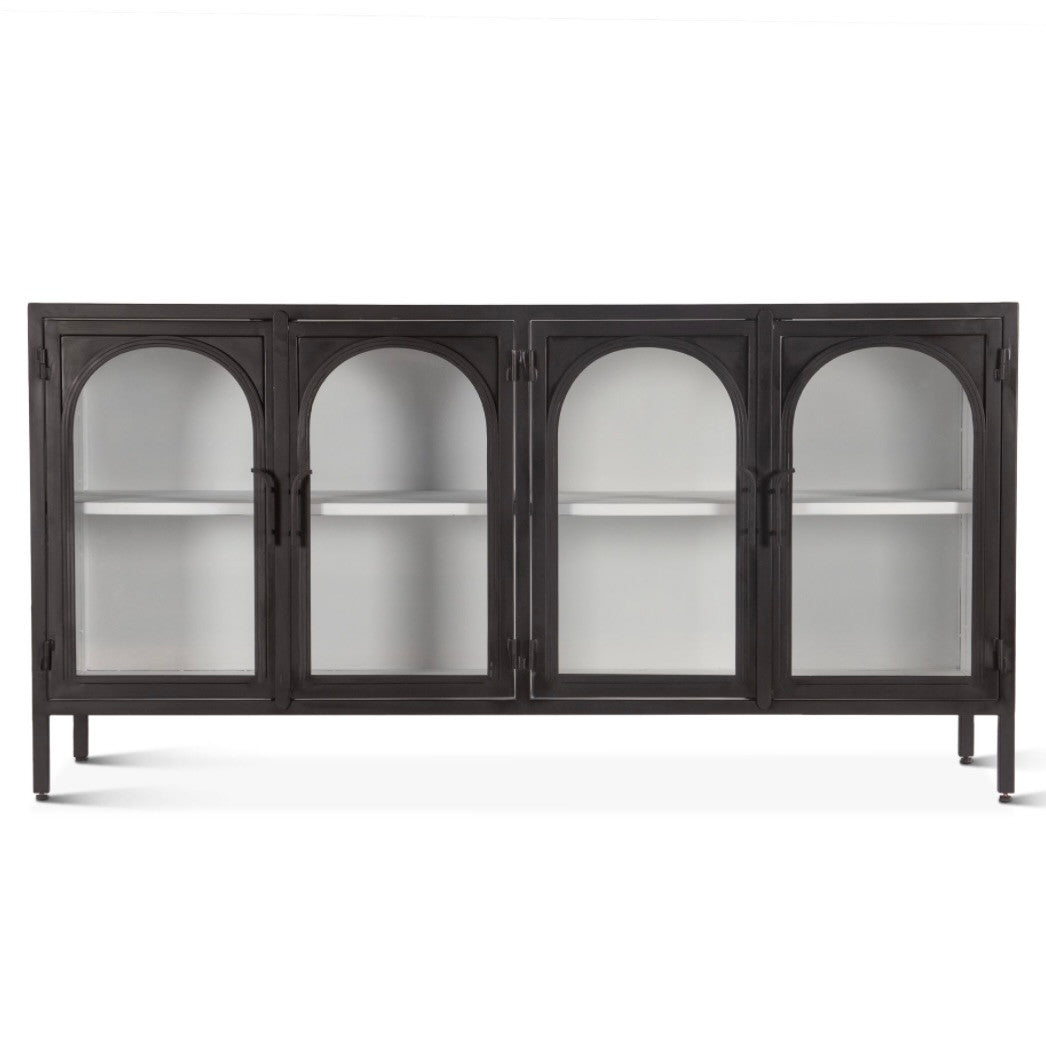 Penelope 63" Iron and Glass Sideboard Matte Black