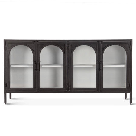 Penelope 63" Iron and Glass Sideboard Matte Black