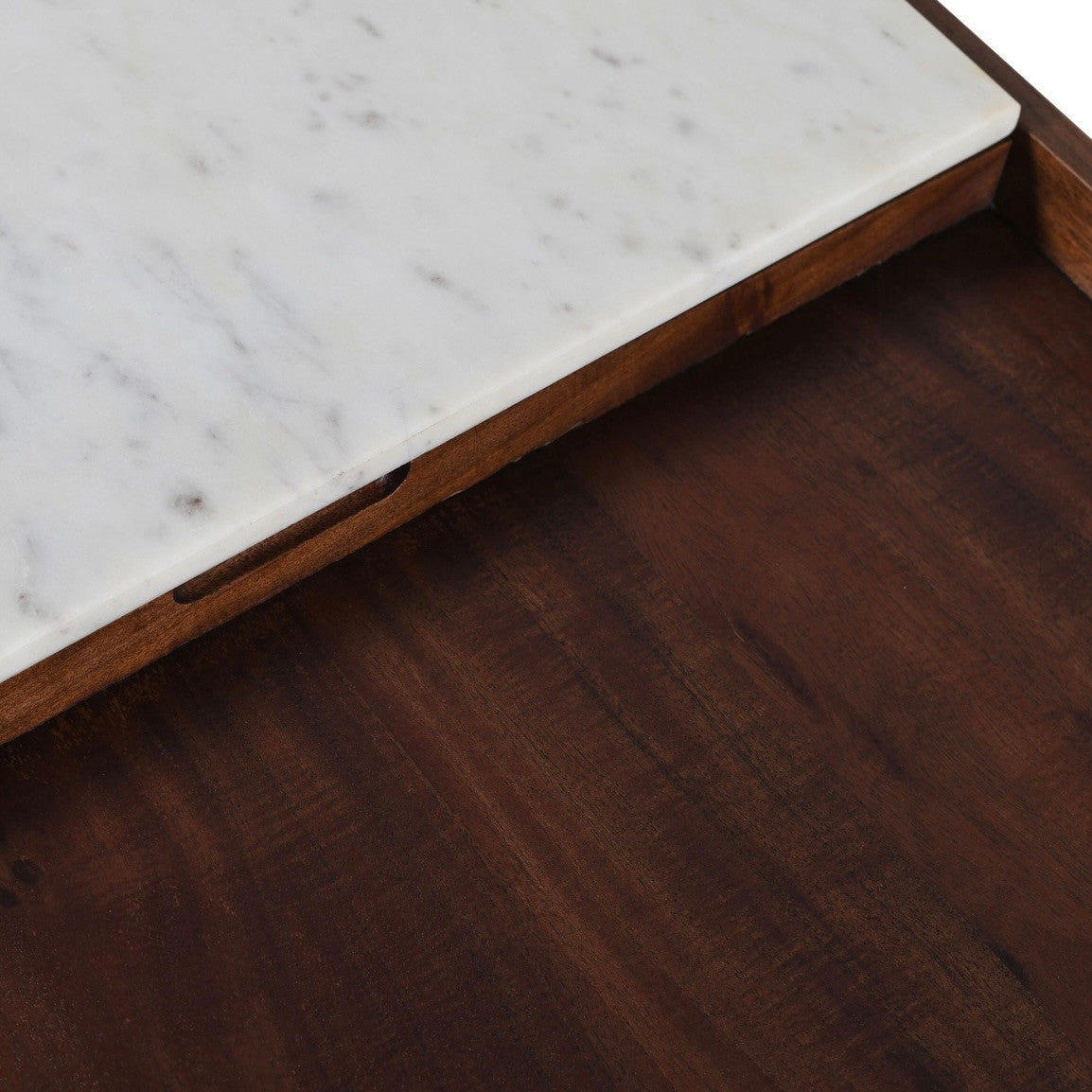 Serene 45" White Marble Coffee Table Walnut