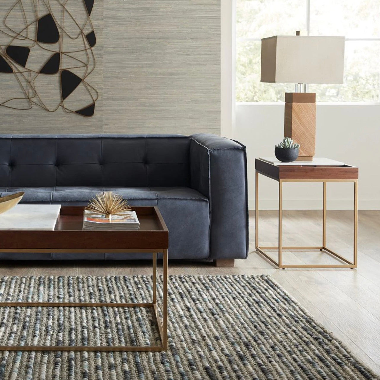 Serene 45" White Marble Coffee Table Walnut