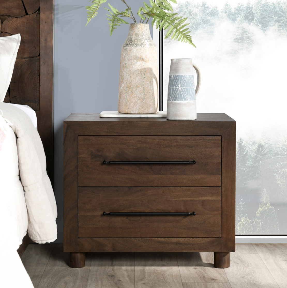 Jackson Acacia Wood 2-Drawer Nightstand 30"