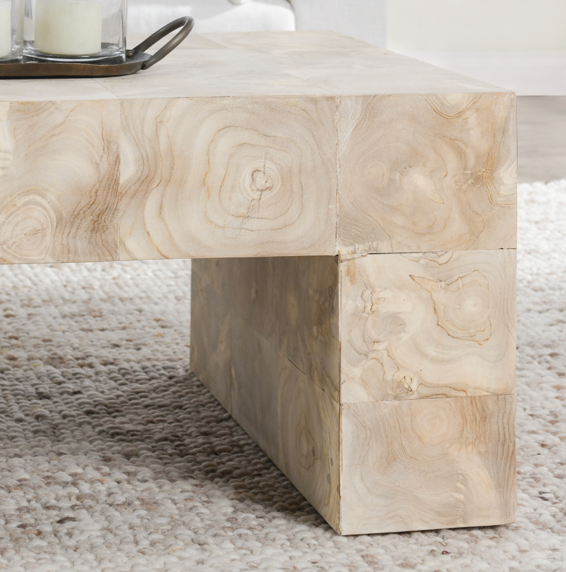 Anders Teak Wood Coffee Table in Cream Wash 51"
