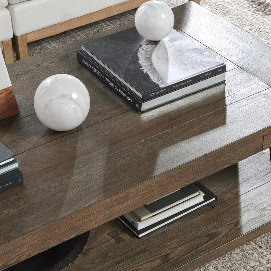 Troy Reclaimed Oak Coffee Table in Suede Brown 60"