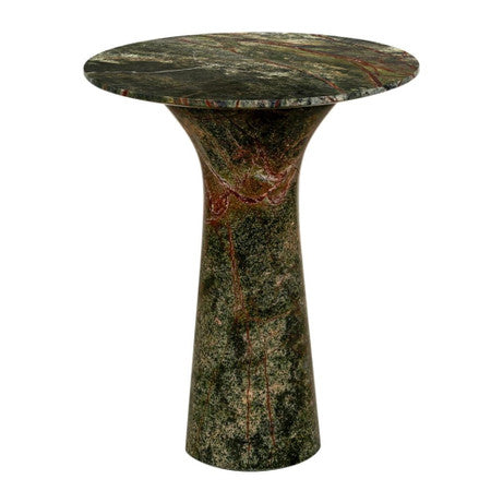 Breton 18" Tall Side Table in Green Bidasar Marble