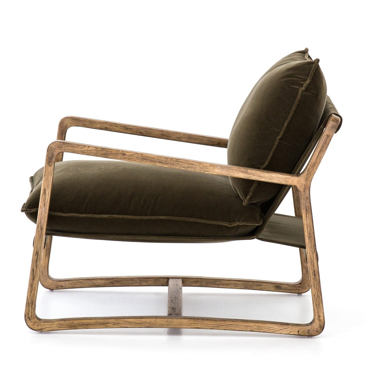 Ace Olive Green Fabric Oak Wood Living Room Club Chair