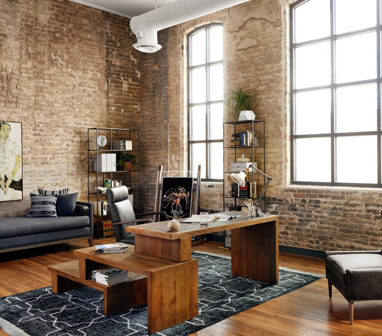 Bryson Black Leather Oak Office Desk Chair