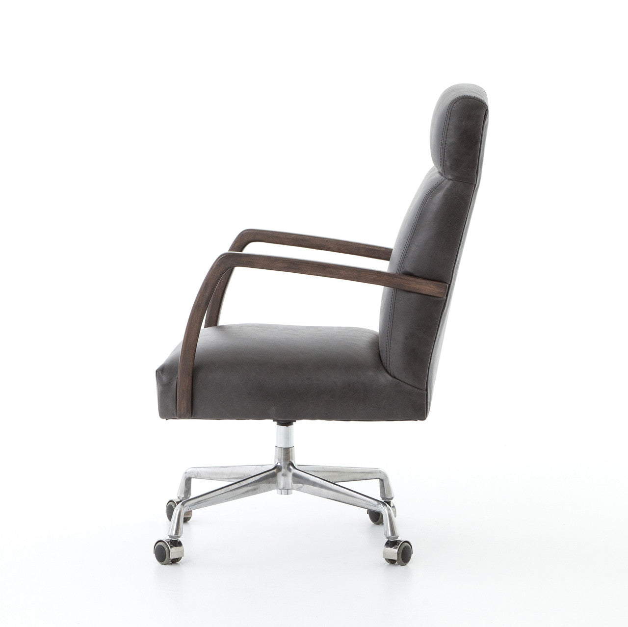 Bryson Black Leather Oak Office Desk Chair
