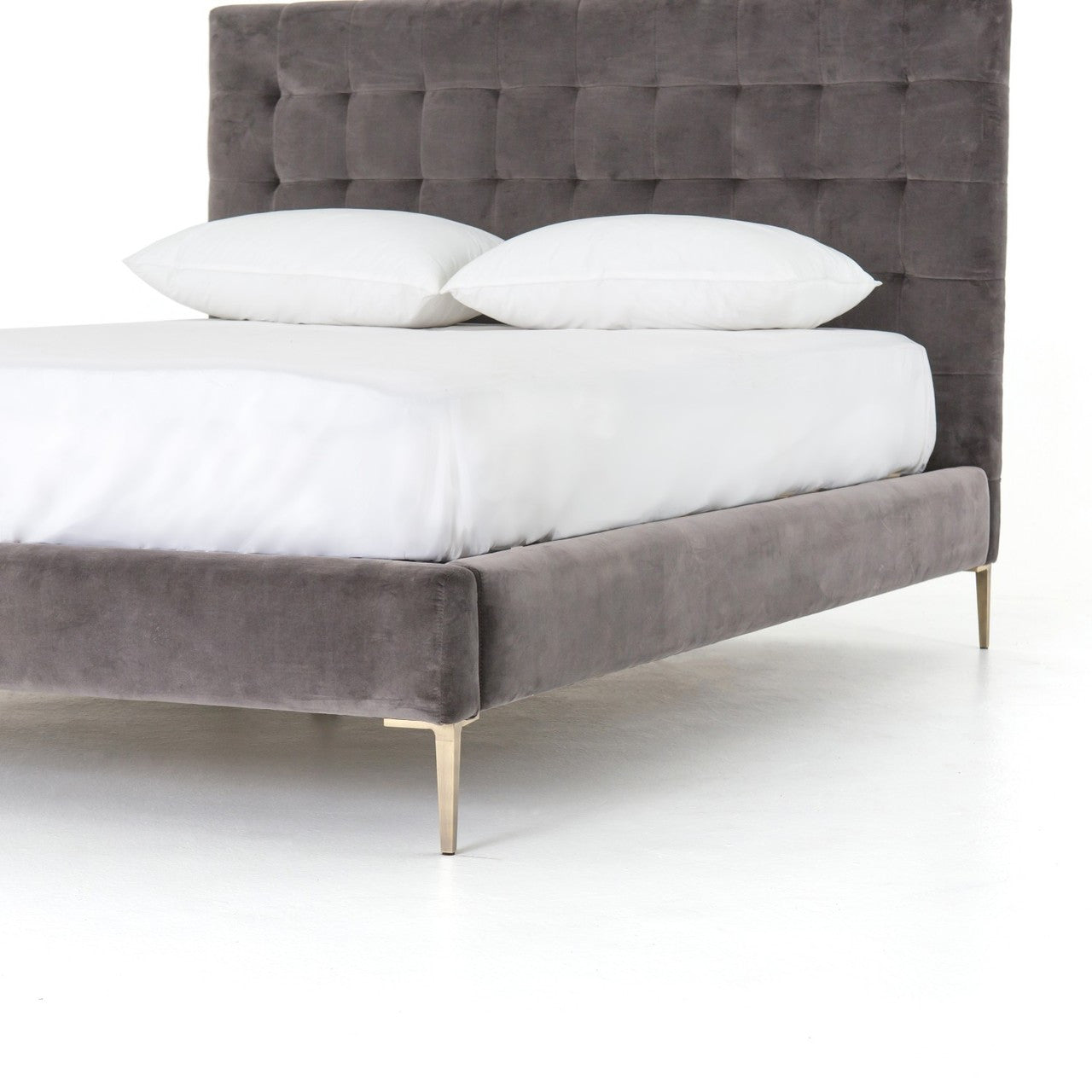 Rennie Grey Velvet Upholstered Tufted King Beds