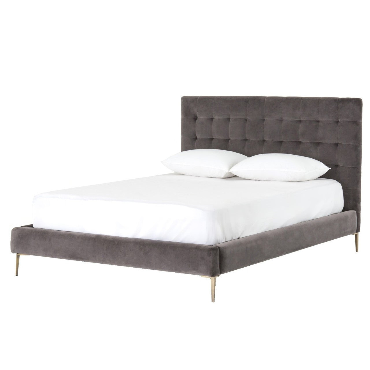 Rennie Grey Velvet Upholstered Tufted King Bed