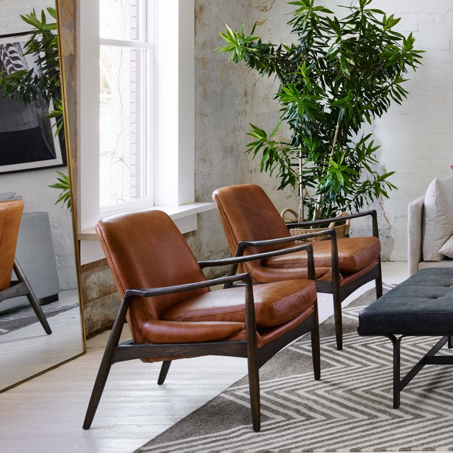 Braden Mid-Century Brandy Tan Leather Club Chair