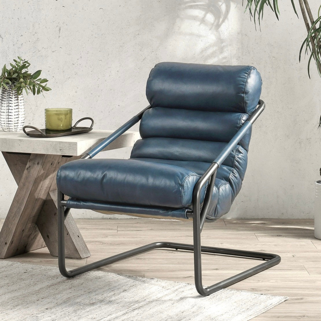 Jackson Retro Blue Leather Accent Chair