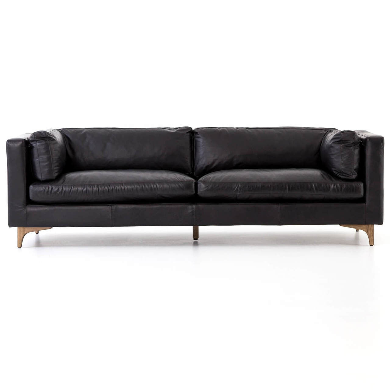 Davenport Mid Century Modern Black Leather Sofa 94"