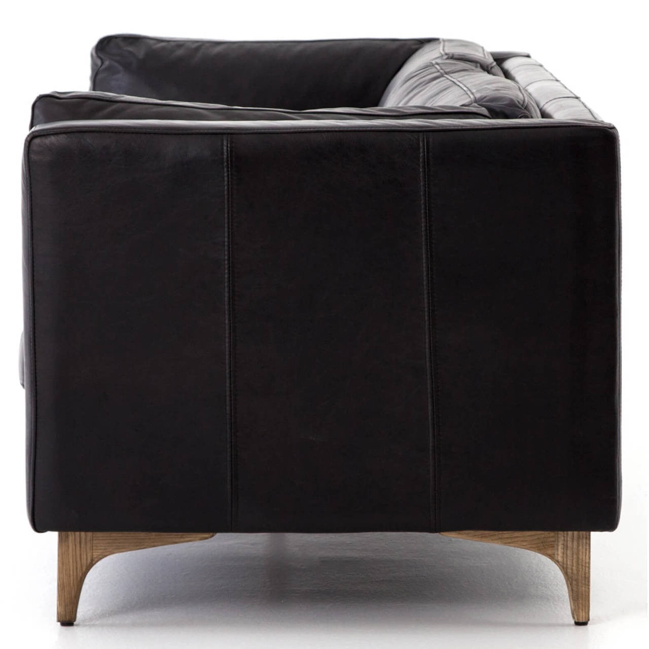 Beckwith Mid Century Modern Black Leather Sofa 94"