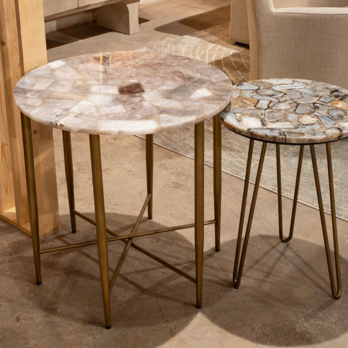 Calico 24" Side Table in Smoky Quartz with Iron Base