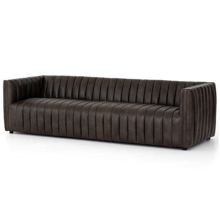 Augustine Deacon Wolf Leather Channel Tufted Sofa 97"