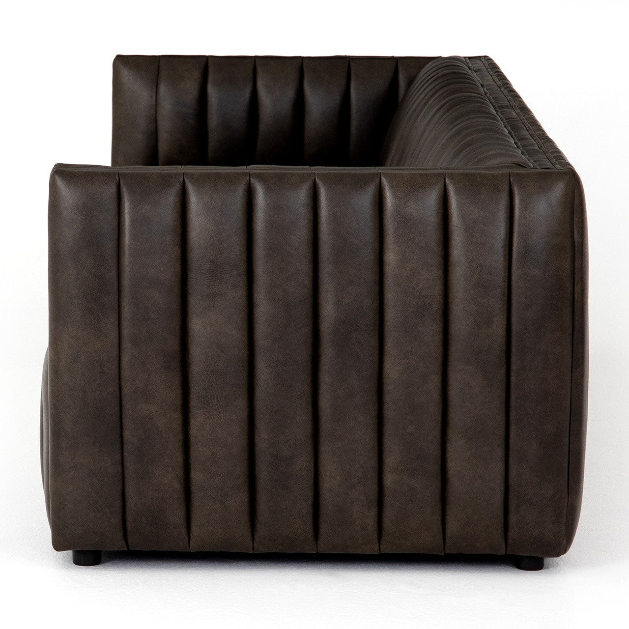 Augustine Deacon Wolf Leather Channel Tufted Sofa 97" 