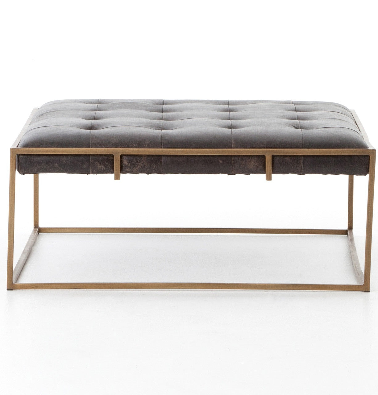 Oxford Tufted Black Leather Square Ottoman Coffee Table
