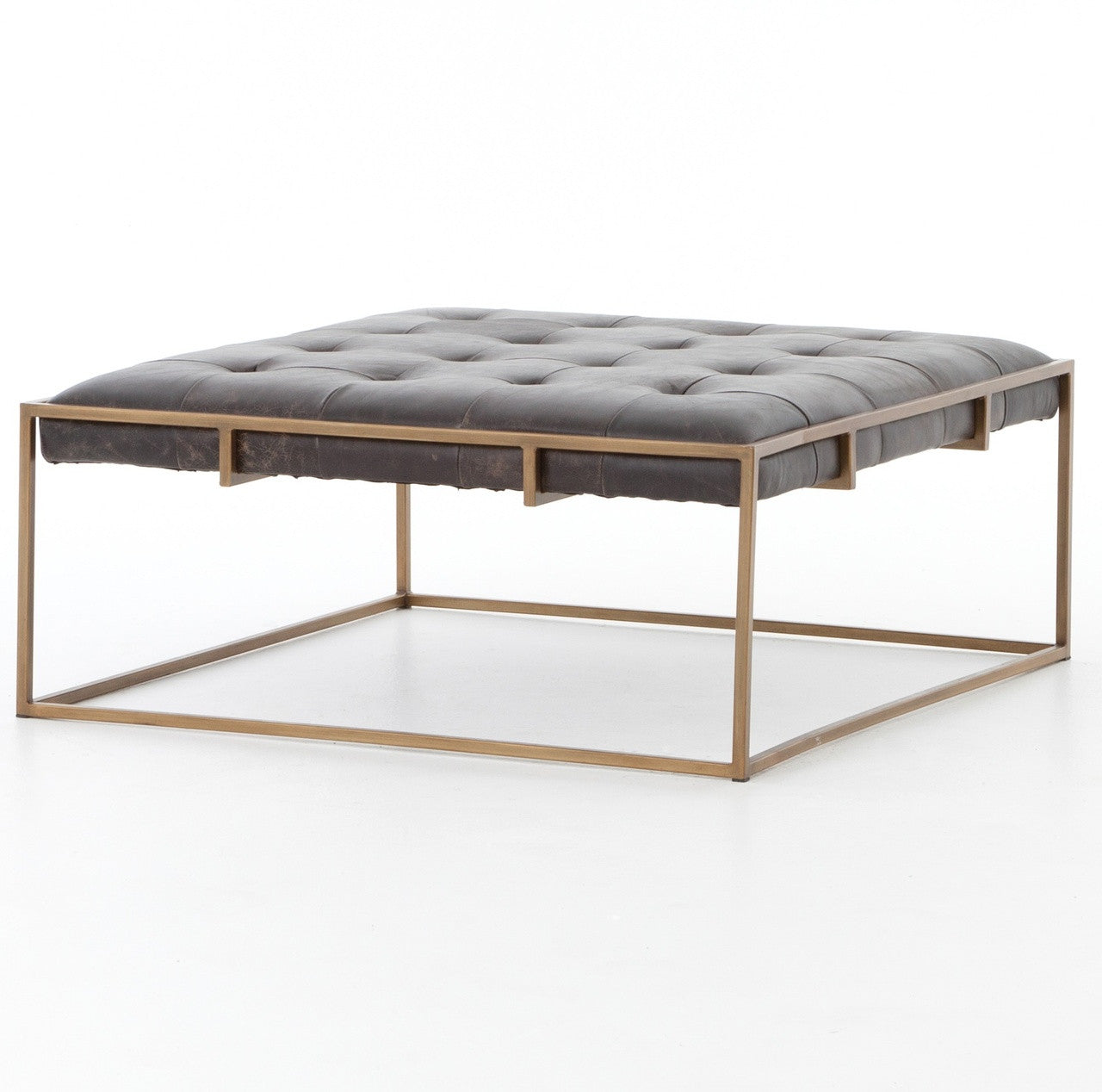 Oxford Tufted Black Leather Ottoman Square Coffee Table