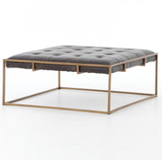 Oxford Tufted Black Leather Ottoman Square Coffee Table