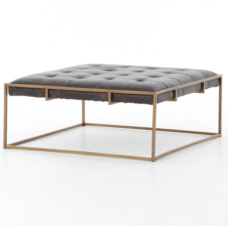 Oxford Tufted Black Leather Ottoman Square Coffee Table