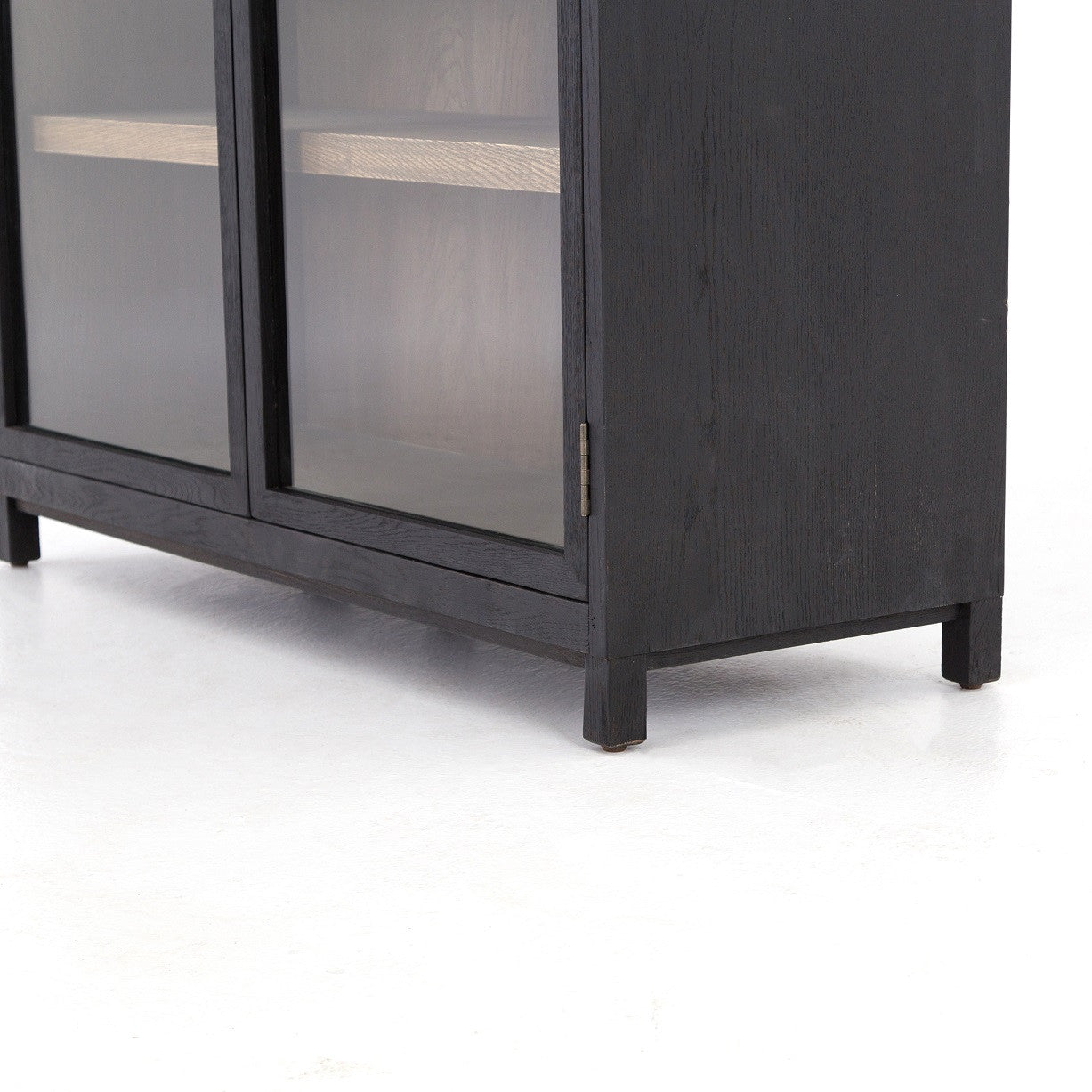 Millie Drifted Black Oak Wood Glass Door Display Cabinet
