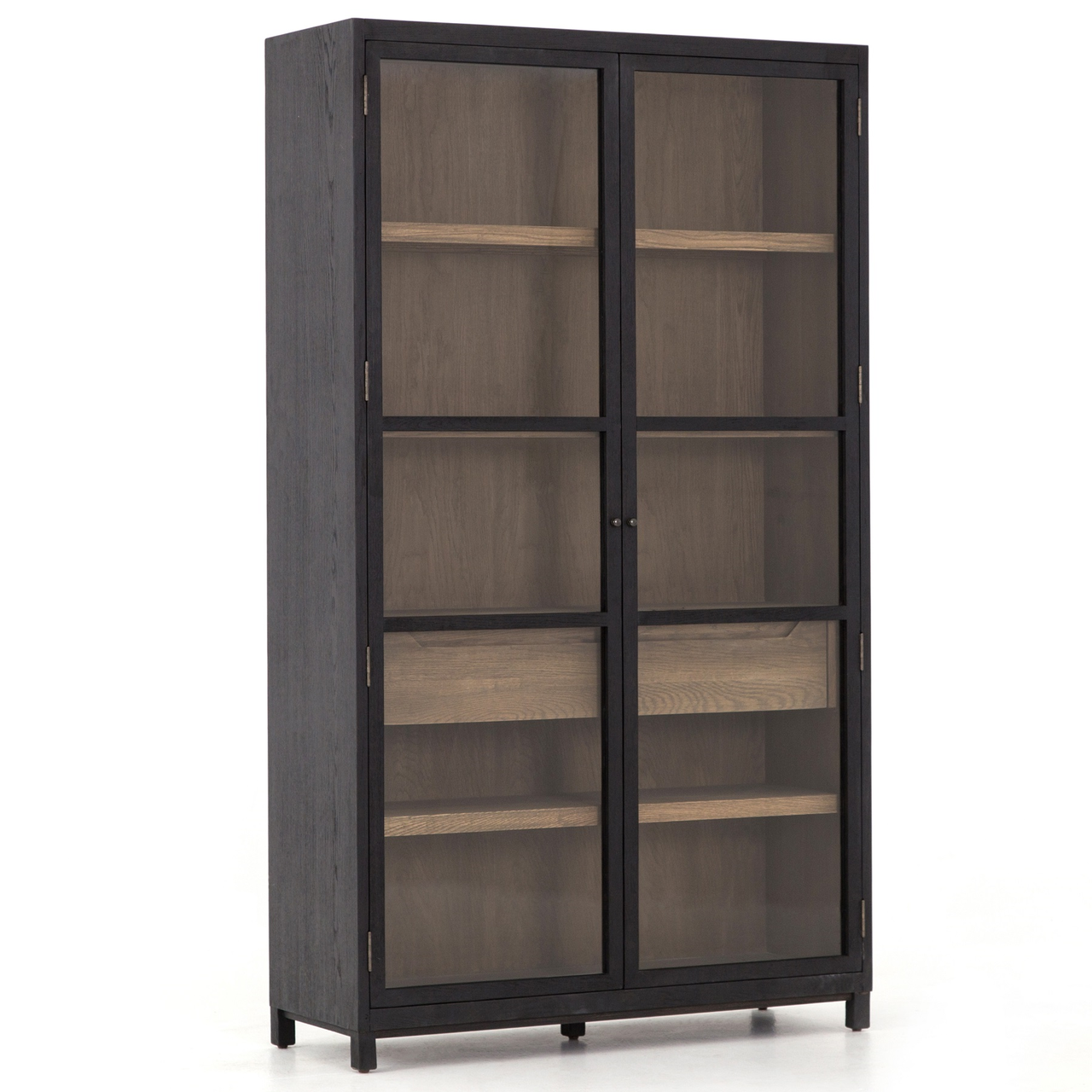 Millie Drifted Black Oak Wood Glass Door Display Cabinet