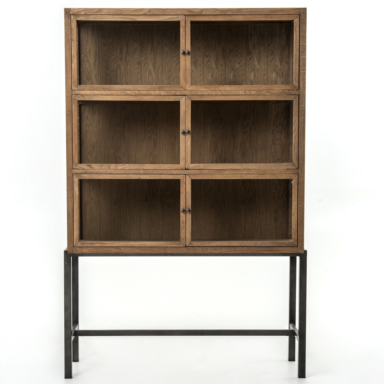 Hazel Creek Industrial Loft Natural Oak Iron Base Display Cabinet