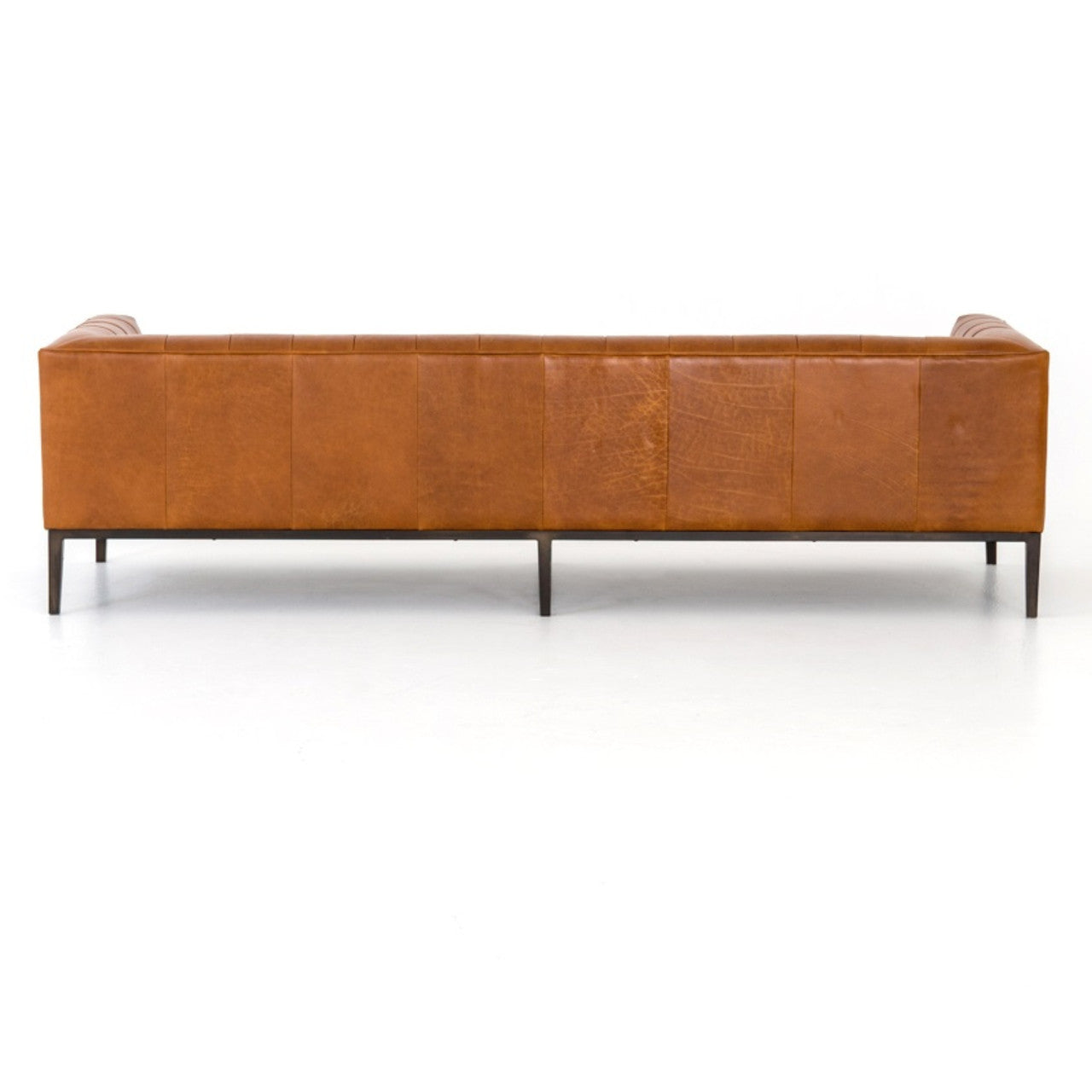 Modern Chesterfield Sycamore Tan Leather Tufted Low Back Sofa 96"