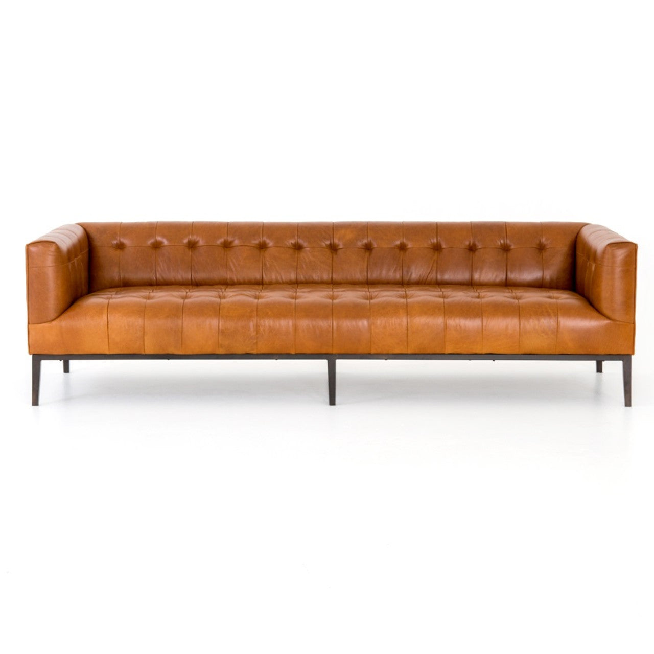 Marlin Modern Sycamore Tan Leather Tufted Low Back Sofa 96"