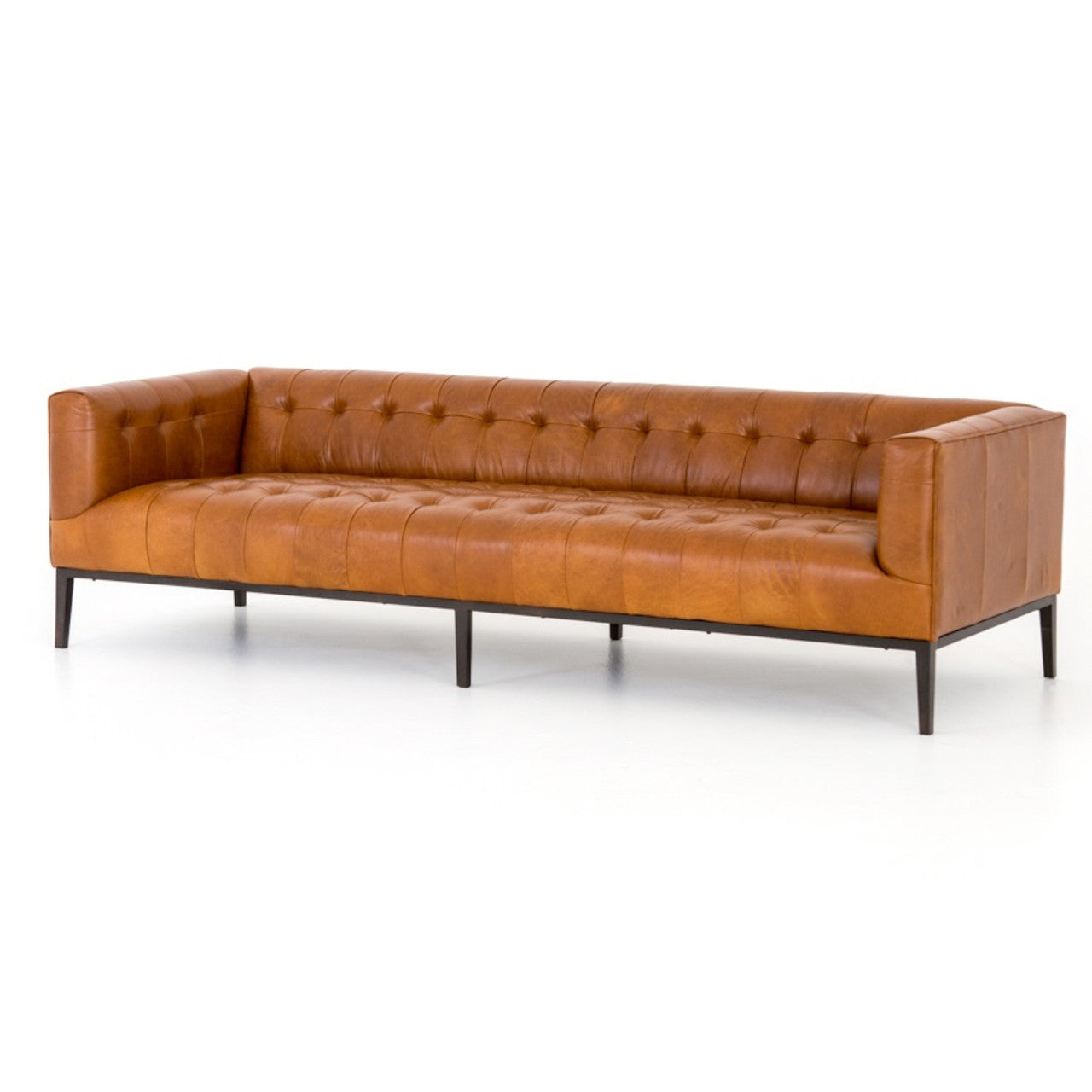 Marlin Modern Sycamore Tan Leather Tufted Low Back Sofa 96"