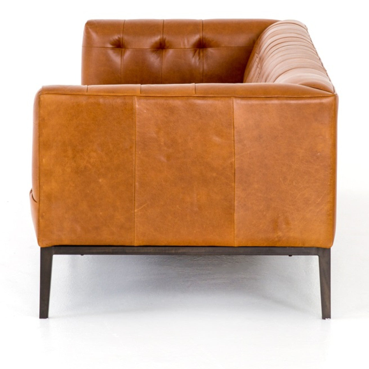 Modern Chesterfield Sycamore Tan Leather Tufted Low Back Sofa 96"