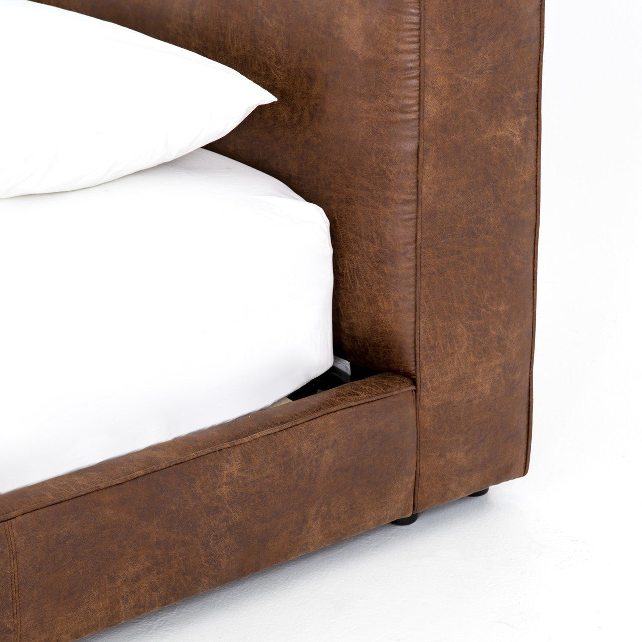 Aidan Low Profile Vintage Leather King Platform Bed Frame