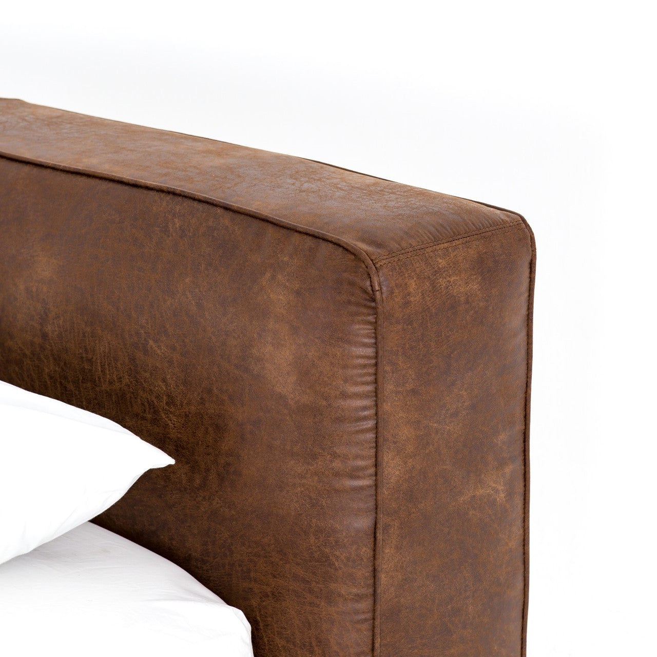 Aidan Low Profile Vintage Leather King Platform Bed Frame