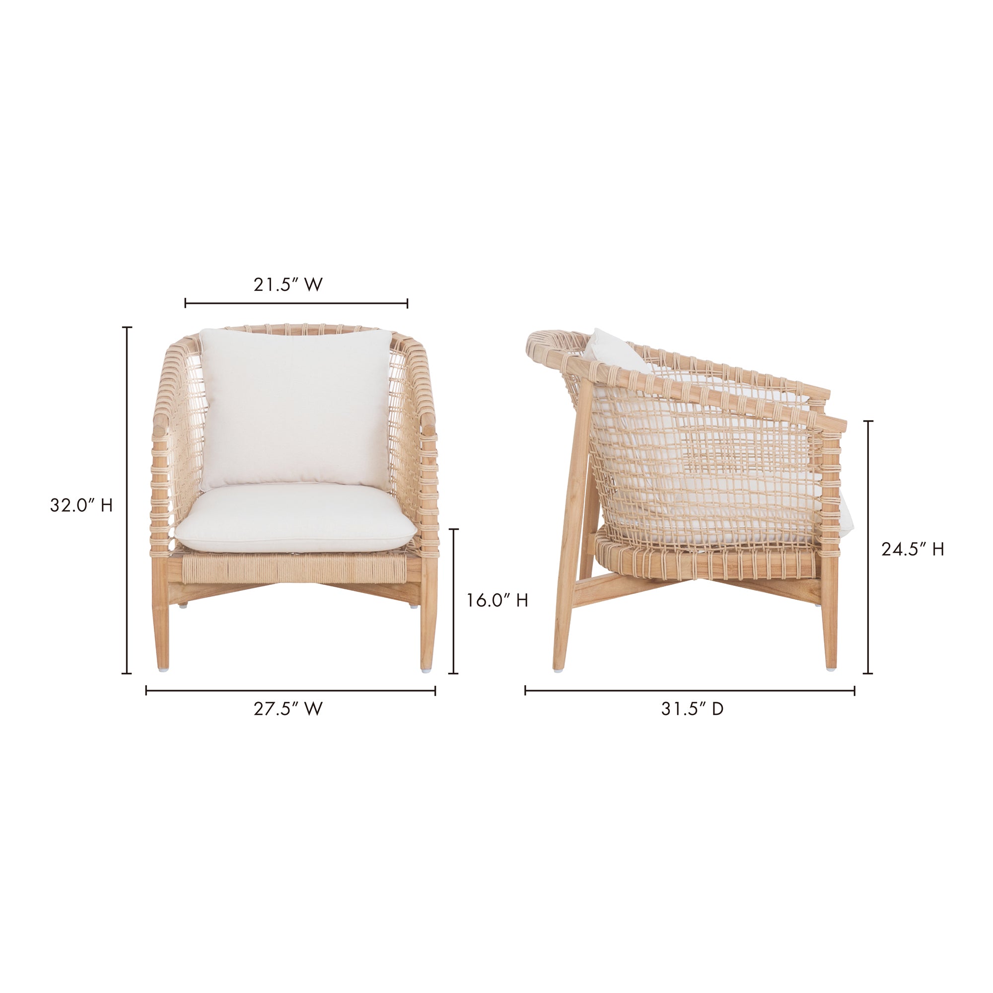 Kuna Outdoor Lounge Chair White by Moe's Home Collection - view 5