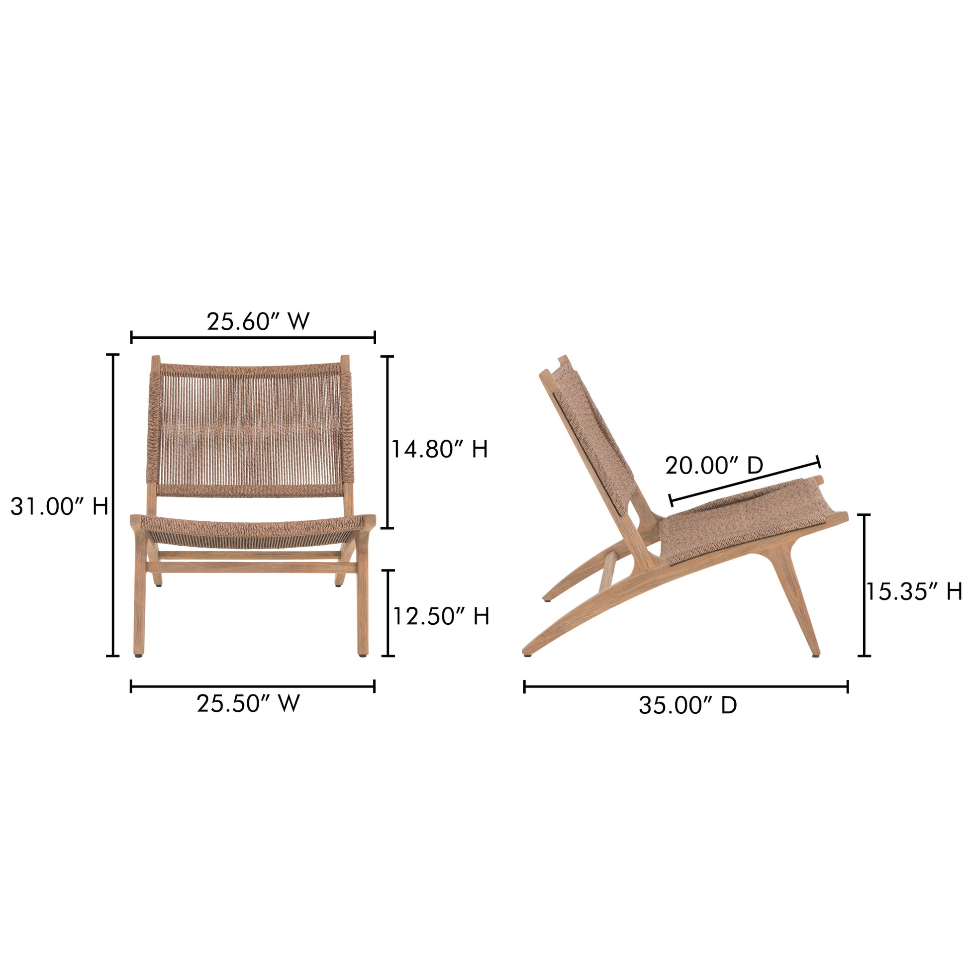 Palma Outdoor Lounge Chair Warm Brown by Moe's Home Collection - view 4