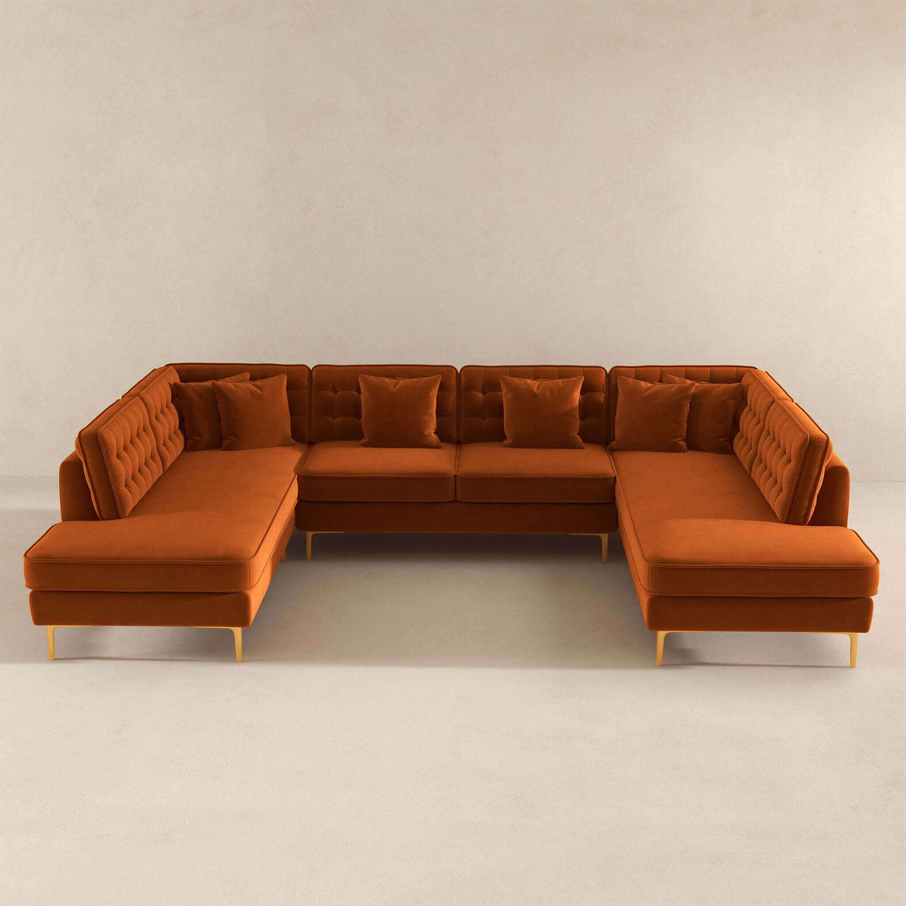 Brooke Velvet U Shape Corner Sofa - Orange