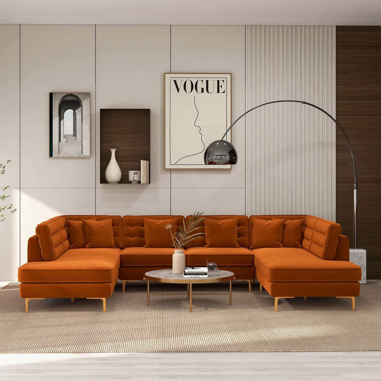 Brooke Velvet U Shape Corner Sofa - Orange