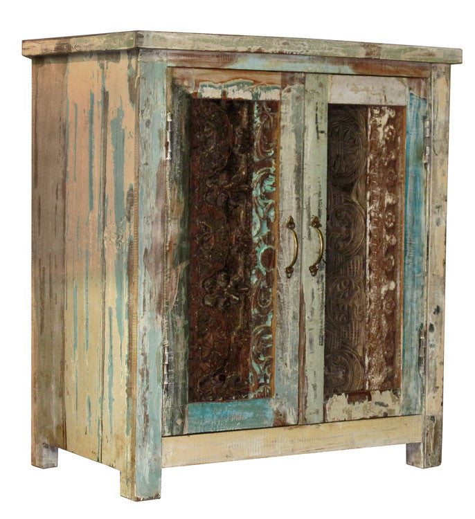 Carved Wood Block Cabinet